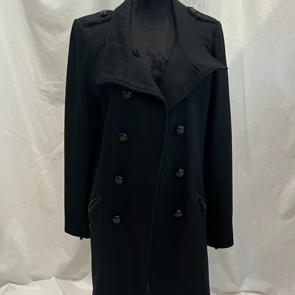 Sam Edelman Black Wool Coat with Leopard Print Lining